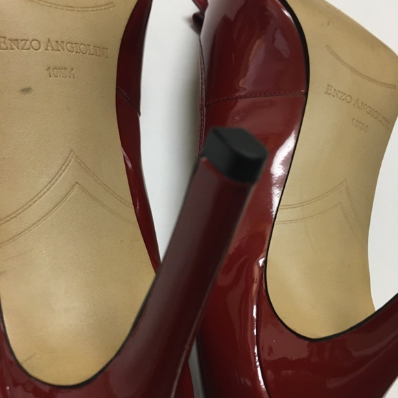 Enzo Angliolini Red Leather Peep Toe Pumps Heels Size 10.5 - Picture 9 of 12